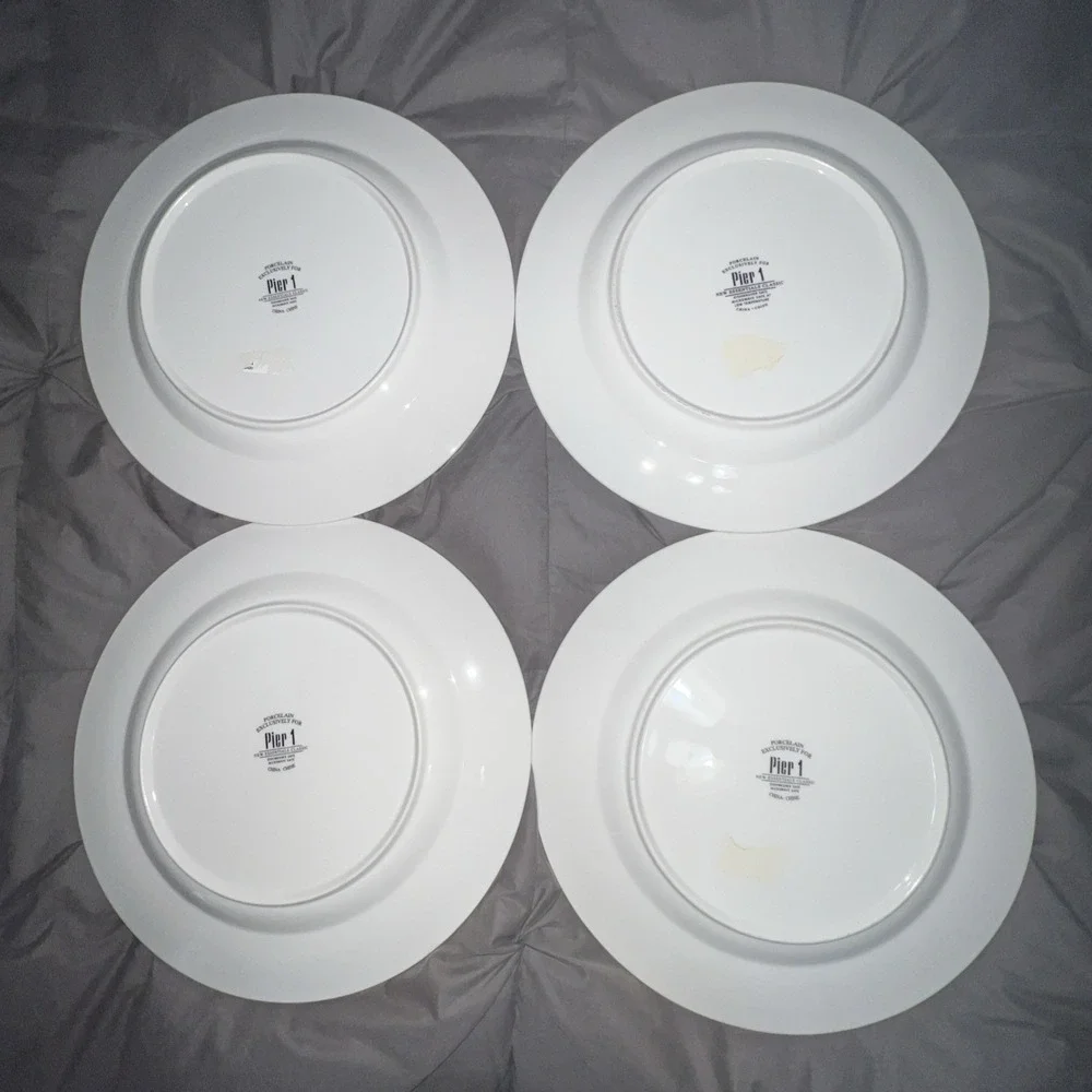 Vtg Set Of 4 Pier 1 New Essentials Classic White Porcelain Dinner Plates  11
